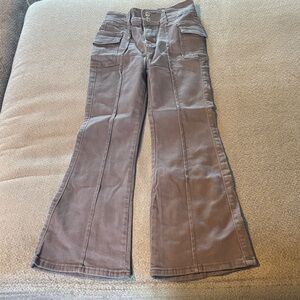3 pairs Girls Flared Jeans. Gray and Black, olive Green